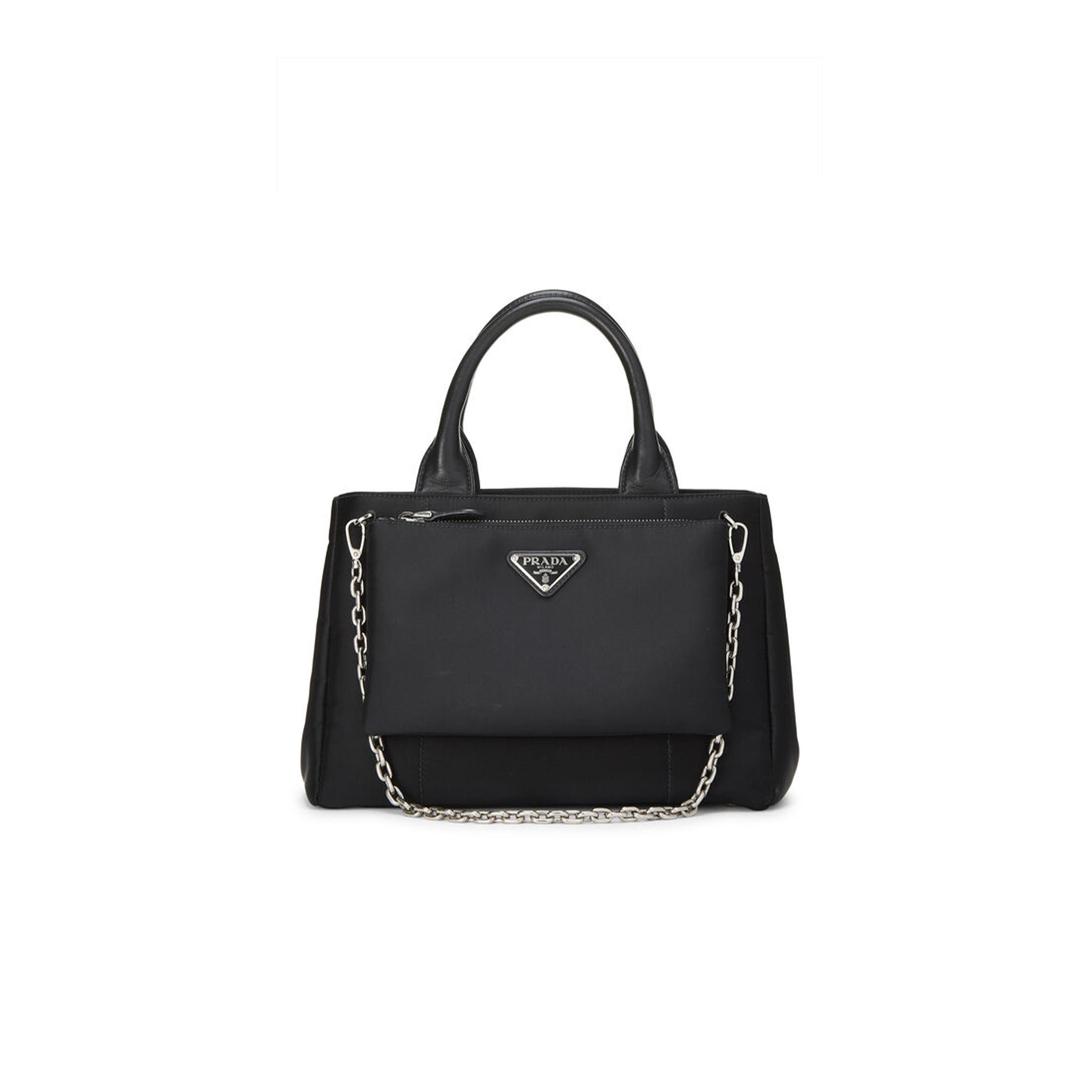 Pra*a black tessuto nylon convertible handbag 1bg364 (28*20*15cm)